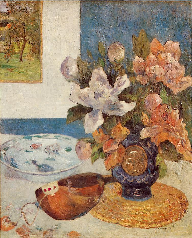 Still Life with Chinese Peonies and Mandolin - Paul Gauguin Painting